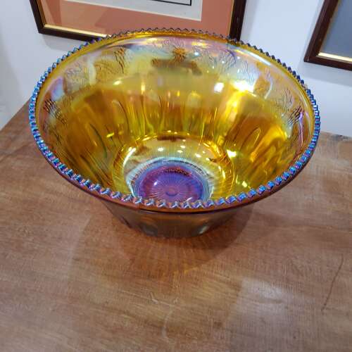 Mid Century Carnival Glass Punchbowl & Cups