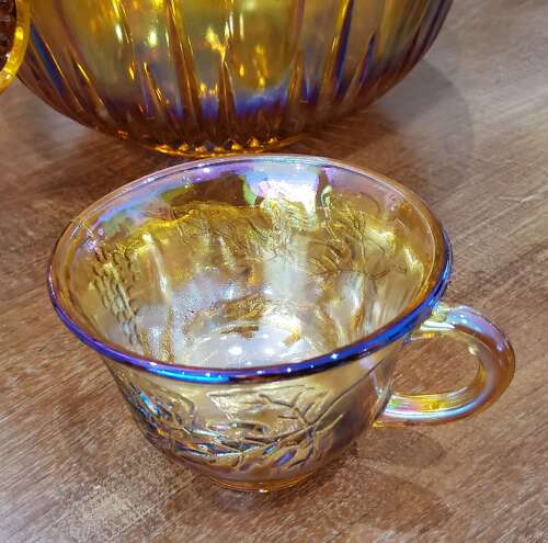 Mid Century Carnival Glass Punchbowl & Cups