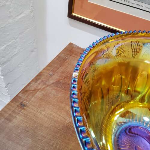 Mid Century Carnival Glass Punchbowl & Cups